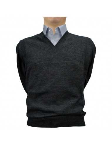 Maglione collo a V Grigio Antracite