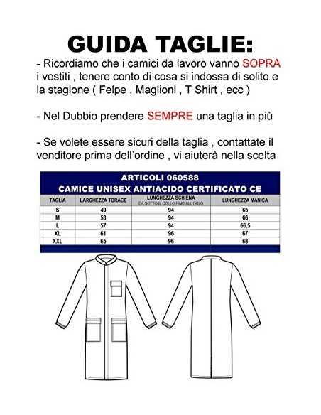 Camice bianco 100% Cotone 3 Tasche INTERNE per laboratorio