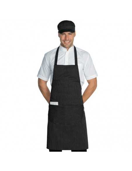 Grembiule Gessato VIENNA Nero con Pettorina e Tasca