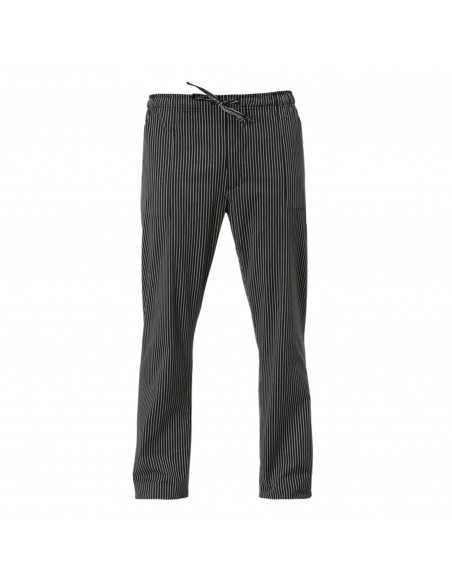 Pantalone da Cuoco Gessato Nero con Coulisse 100% Cotone 170 g/m² | RISTOHOUSE