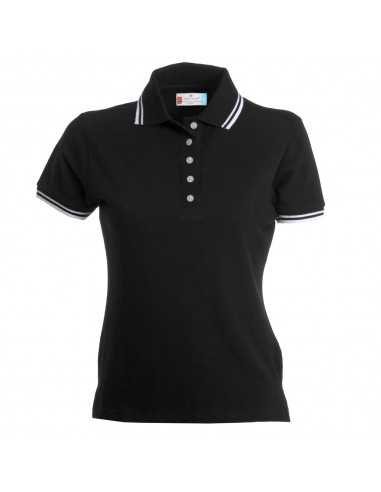 Polo Donna M/M 100% Cotone Nera con Profili