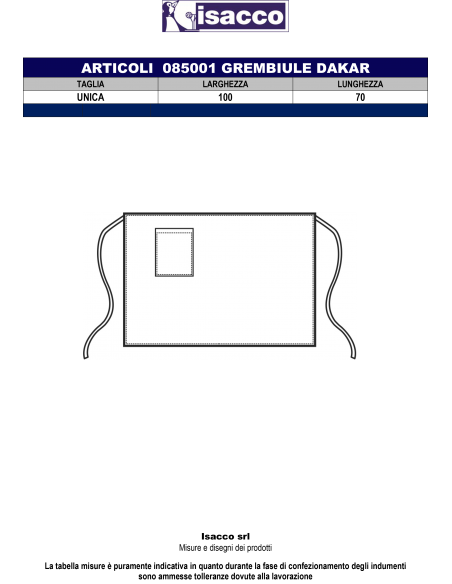 Grembiule da Cameriere Nero Modello DAKAR con Tasca | ISACCO