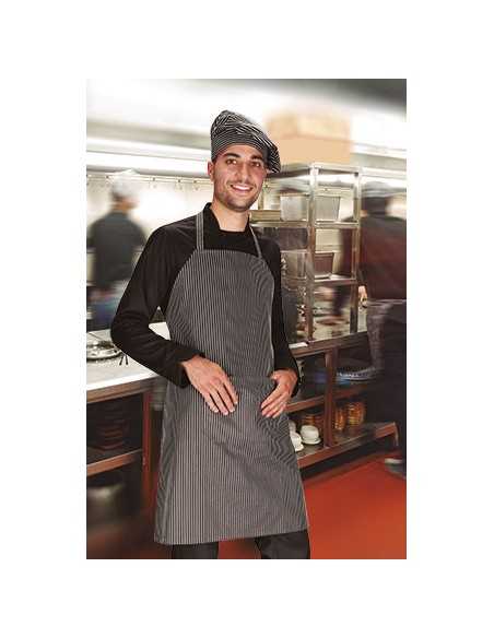 Grembiule Gessato Nero con Tasca