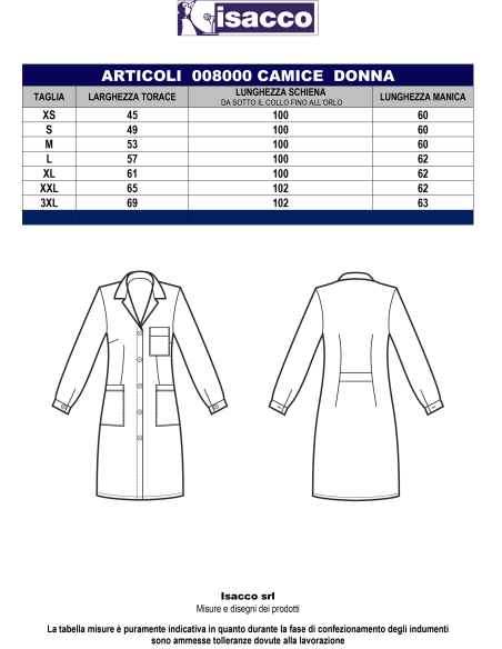 Camice Medico da Donna, Lungo sotto il Ginocchio, 100% Cotone con Ricamo