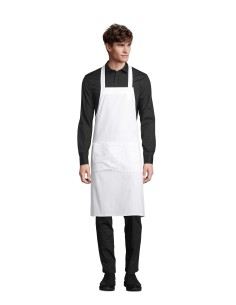 Grembiule Bianco GAMMA in Cotone Biologico con Pettorina e Tasca