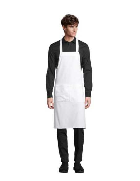 Grembiule Bianco GAMMA in Cotone Biologico con Pettorina e Tasca