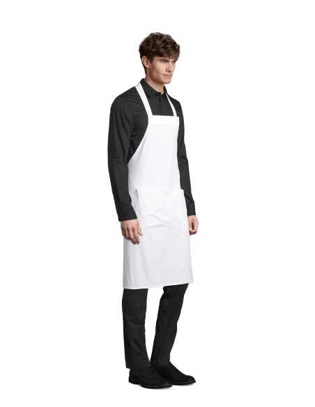 Grembiule Bianco GAMMA in Cotone Biologico con Pettorina e Tasca