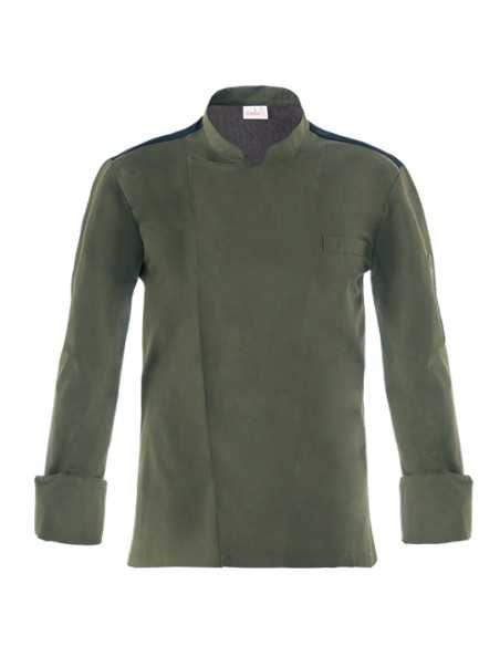 Giacca da Cuoco Verde Militare Raul Slim Manica Lunga - Giblor’s