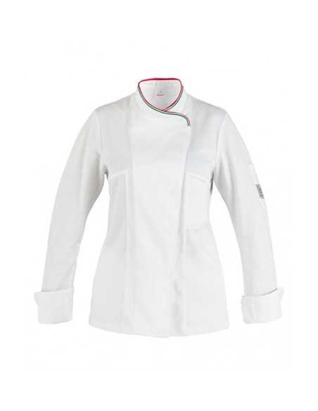 Giacca da Cuoca Donna Susi Slim Fit 100% Cotone con Piping Tricolore Italiano - Giblor’s