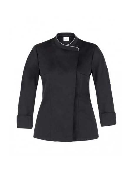 Giacca da Cuoca Donna Susi Slim Fit Nera 65% Poliestere 35% Cotone con Piping - Giblor’s