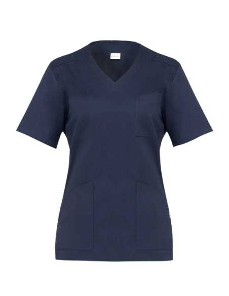 Casacca da Donna Milena Blu Scuro – Giblors, Manica Corta, Scollatura a V, 100% Cotone