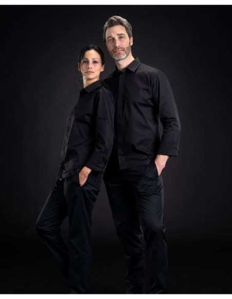 Giacca da Cuoco Nera Pierre – Carine | Colletto a Camicia, Traspirante ed Elasticizzata
