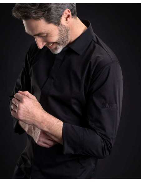 Giacca da Cuoco Nera Pierre – Carine | Colletto a Camicia, Traspirante ed Elasticizzata
