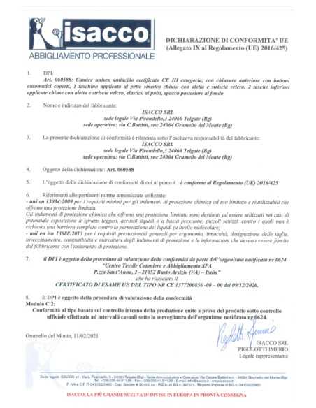 Camice da Laboratorio Bianco Antiacido Certificato CE | Isacco