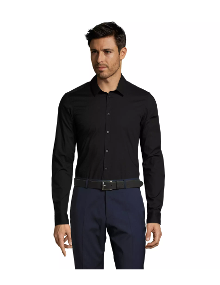 Camicia Nera Uomo Stretch Senza Taschino Modello BLAKE MEN | SOL’S – Ideale per Camerieri