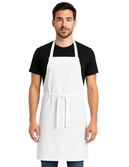 Grembiule Bianco da Cuoco con Pettorina 100% Cotone | Ristohouse
