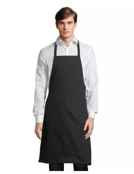 Grembiule da Cuoco Nero con Pettorina 100% Cotone Twill 180 g/m² 65x90 cm | Modello GLASGOW SOL’S