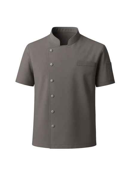 Giacca da Cuoco Tortora a Manica Corta con Clip | 100% Cotone 190g | RISTOHOUSE