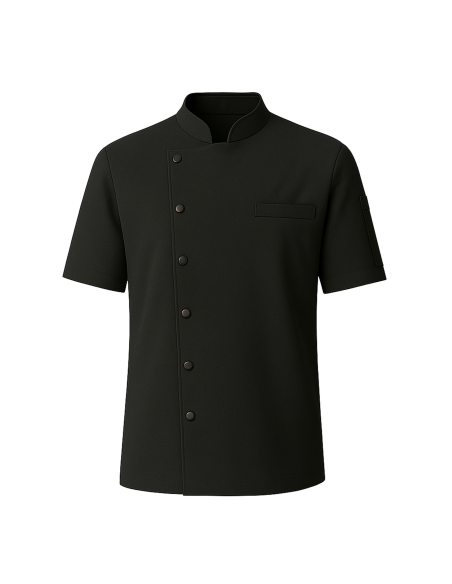 Giacca da Cuoco Nera a Manica Corta con Clip | 100% Cotone 190g | RISTOHOUSE