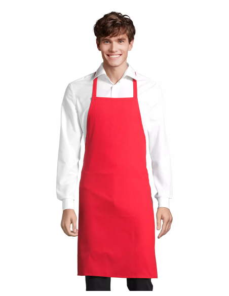 Grembiule da Cuoco Rosso con Pettorina 100% Cotone Twill 180 g/m² 65x90 cm | Modello GLASGOW SOL’S
