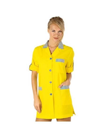 Casacca DACCA – ISACCO | GIALLA | Donna, mezza manica, 65% poliestere / 35% cotone · 195 g/m², bottoni & 3 tasche | ULTIMI PEZZI