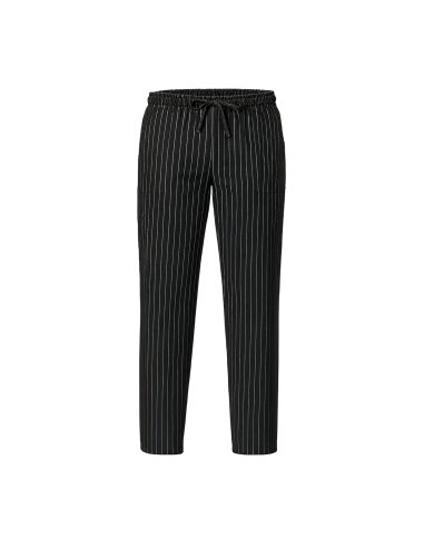 Pantalone da Cuoco Gessato Nero con Coulisse 100% Cotone 170 g/m² | RISTOHOUSE