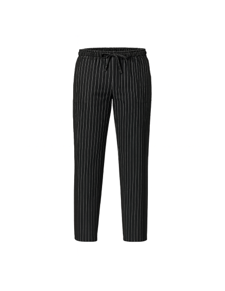 Pantalone da Cuoco Gessato Nero con Coulisse 100% Cotone 170 g/m² | RISTOHOUSE