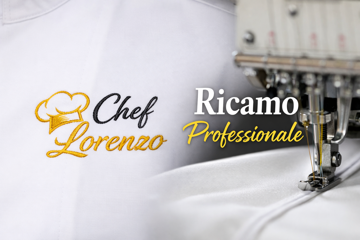 Ricamo professionale su giacca da cuoco sul petto